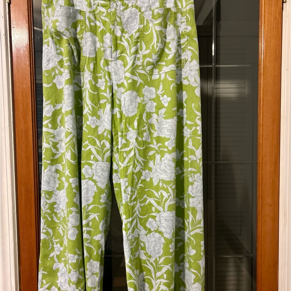 Mauve/Anthropologie Green Floral Pants